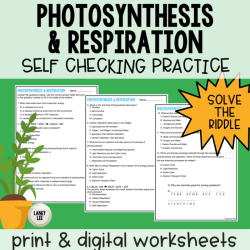 Worksheet on photosynthesis and cellular respiration